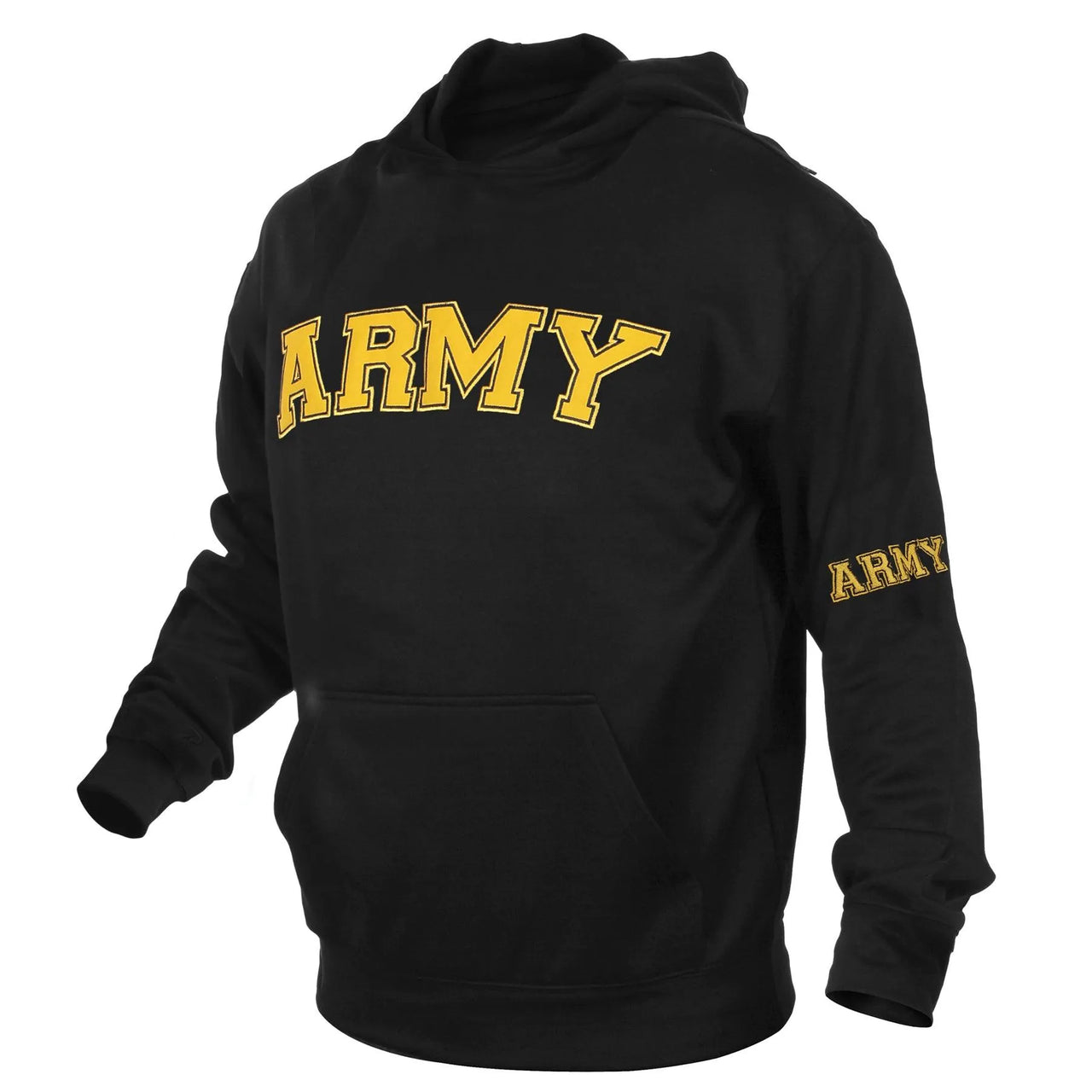 Front-facing view of Army Pullover Hoodie-black, shown on plain studio background