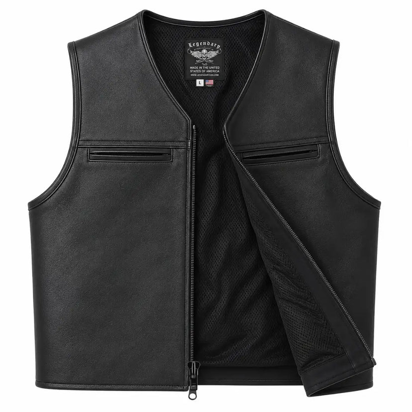 Legendary Beatdown Fitted Club Leather Vest in leather made in USA, a motorcycle vest