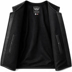Interior lining of the Legendary Beatdown Fitted Club Leather Vest showing the pockets and finish made in USA