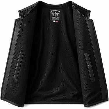 Interior lining of the Legendary Beatdown Perforated Leather Vest — Oval Collar showing the pockets and finish
