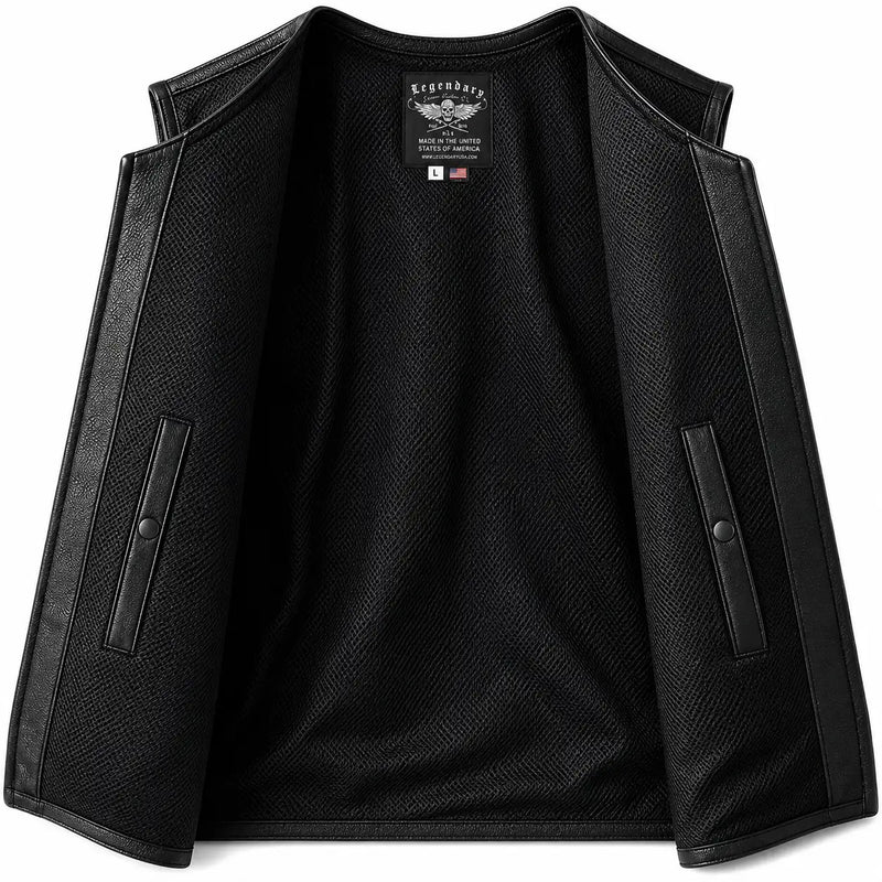 Interior lining of the Legendary Beatdown Perforated Leather Vest — Oval Collar showing the pockets and finish