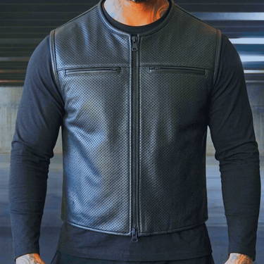 Legendary Beatdown™ Perforated Leather Cropped Motorcycle Vest – V Neck Collar