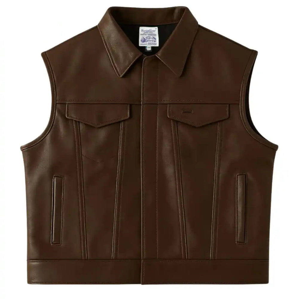 BECK® 501 Trucker Style Genuine Horsehide Motorcycle Vest - Chestnut Brown