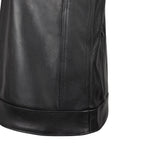 Side view of BECK® 566 black leather vest highlighting textured horsehide grain and sleek stitching