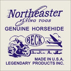 BECK Northeaster Flying Togs vest label showing Genuine Horsehide and Made in USA branding