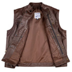 Interior view of BECK® 566 brown horsehide vest showing concealed carry pocket and Northeaster Flying Togs label