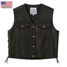 Front view of BECK® Northeaster Flying Togs 588 black horsehide motorcycle vest with snap buttons and side lacing, made in the USA