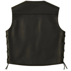 Back view of BECK® Northeaster Flying Togs 588 motorcycle vest in genuine black horsehide leather with classic clean finish and side lacing