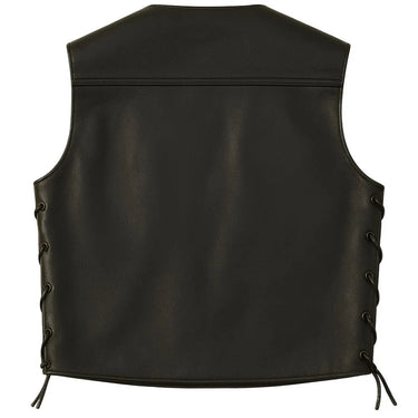 Back view of BECK® Northeaster Flying Togs 588 motorcycle vest in genuine black horsehide leather with classic clean finish and side lacing