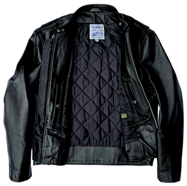 Open view of BECK® 732 Black Horsehide Jacket showing quilted lining and interior label