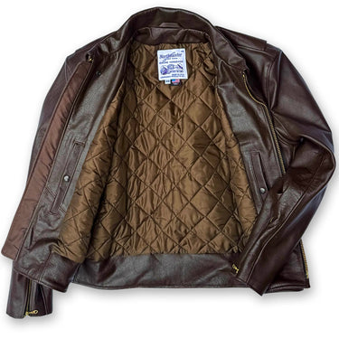Open view of BECK® 777 Brown Horsehide Jacket showing interior quilted lining and label