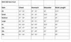 BECK 882 motorcycle vest size chart (chest and stomach measurements)