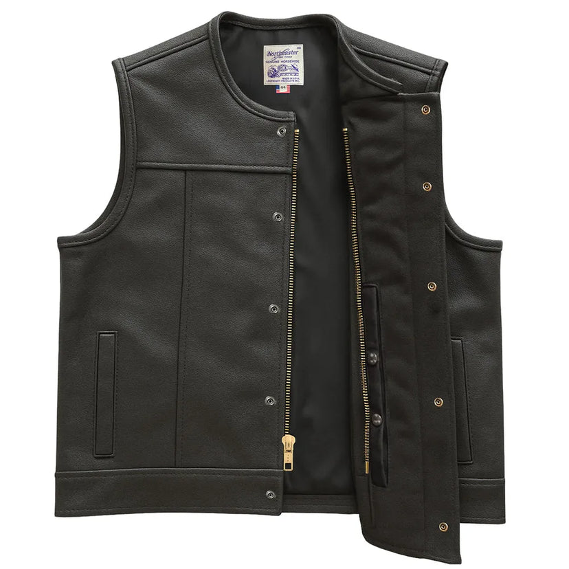 BECK 882 black horsehide motorcycle vest, inside view with lining and pockets, made in USA