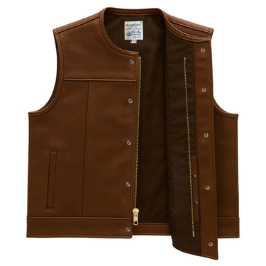BECK 882 chestnut horsehide motorcycle vest, inside view with lining and pockets