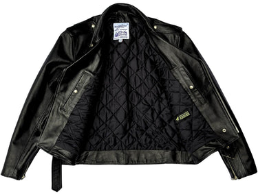 Interior shot of the BECK® 999 leather jacket showcasing quilted lining, inside pocket, and premium stitching details.