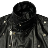 Close-up of BECK® 999 collar area with button snaps and high-neck closure, emphasizing craftsmanship in genuine horsehide leather.