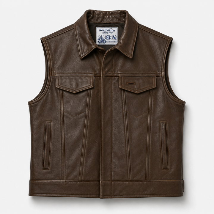 BECK® 501 Trucker Style Genuine Horsehide Motorcycle Vest - Chestnut Brown