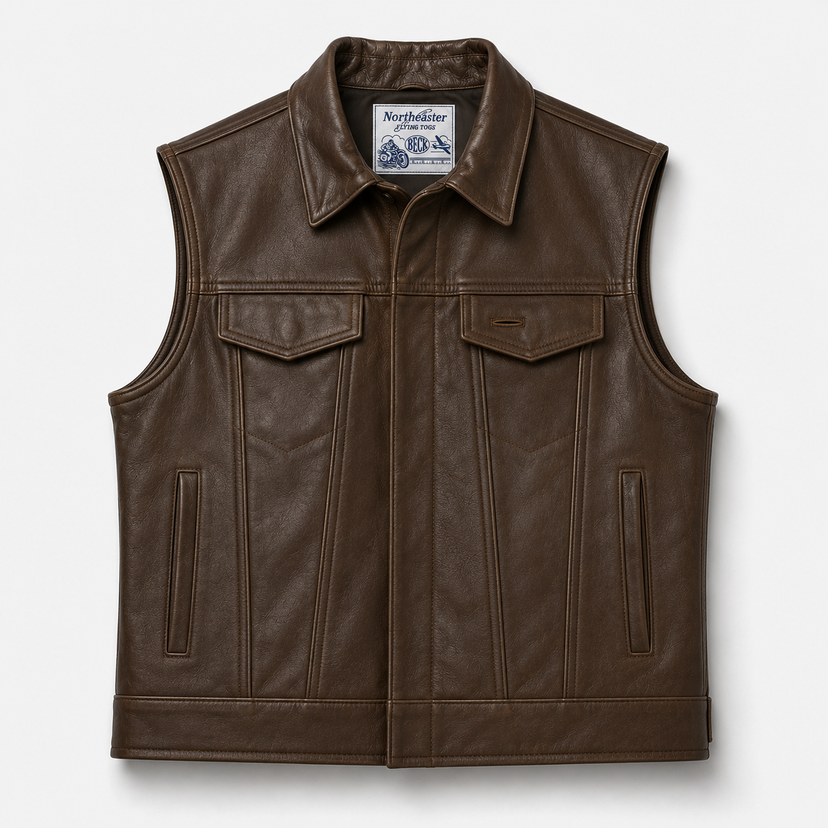 BECK® 501 Trucker Style Genuine Horsehide Motorcycle Vest - Chestnut Brown