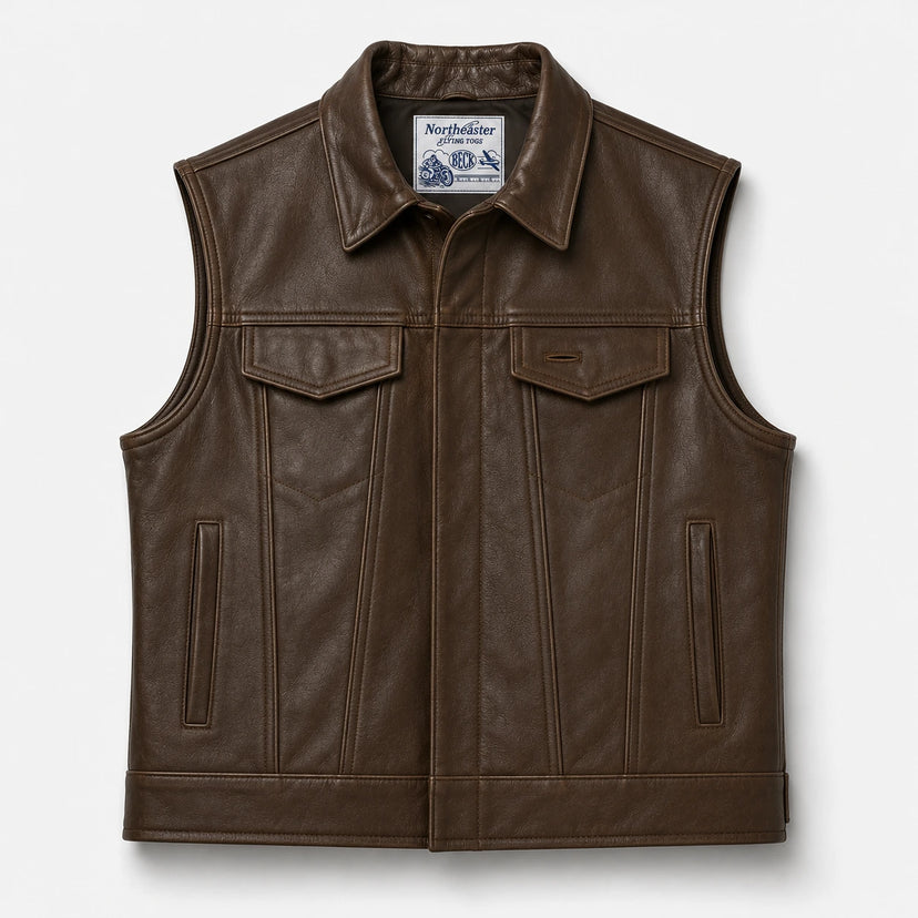 BECK® 501 Trucker Horsehide Vest — Chestnut Brown in brown horsehide, a motorcycle vest
