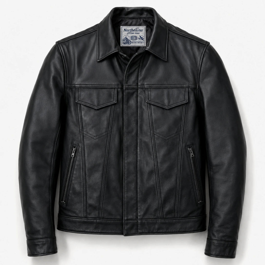 BECK® 501 Trucker Style Genuine Horsehide Motorcycle Jacket front view showing the horsehide design made in USA