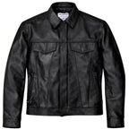 Front view of BECK trucker style horsehide motorcycle jacket, shown on plain studio background