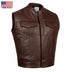 Front view showing Men's BECK brown horsehide leather motorcycle vest, shown on plain studio background