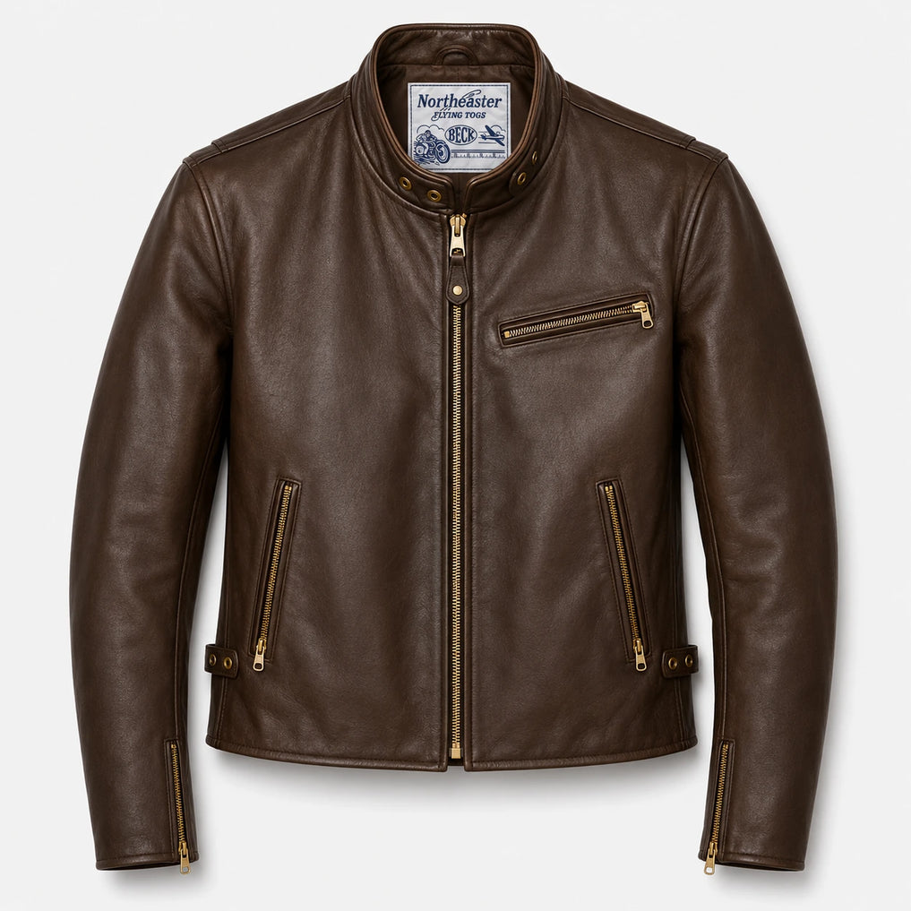 BECK® 732 Northeaster Flying Togs Brown Horsehide Motorcycle Jacket front view showing the brown horsehide design