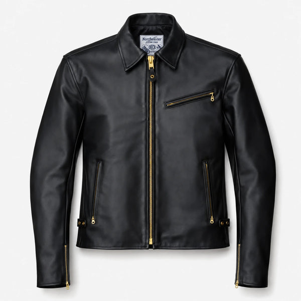 BECK® 777 Northeaster Flying Togs Black Genuine Horsehide Motorcycle Jacket front view showing the black horsehide
