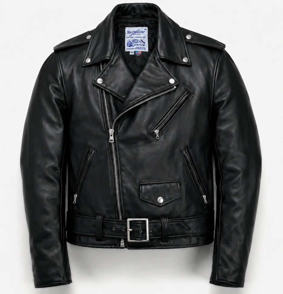 Black leather jacket on a white background