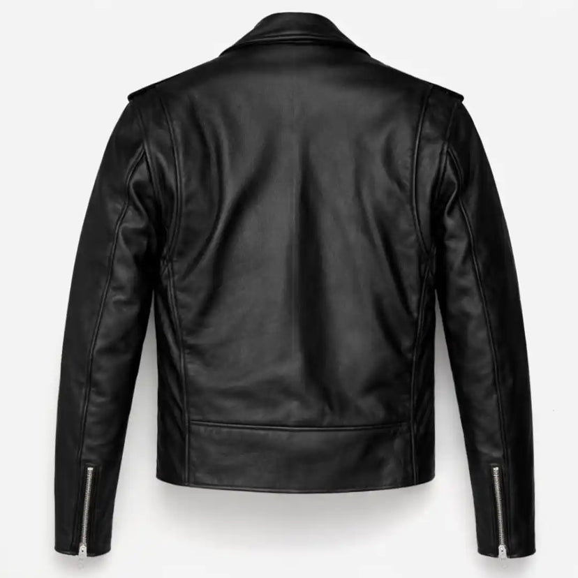 Additional product view of BECK horsehide leather motorcycle jacket, with closer view of trim and finish