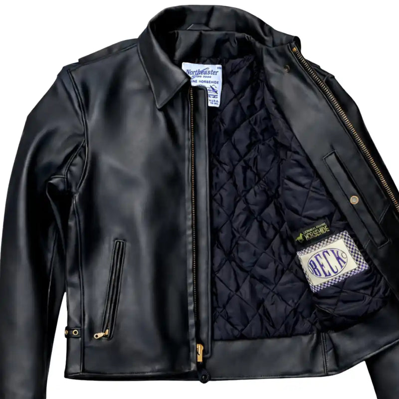 Interior lining of the BECK® 777 Northeaster Flying Togs Black Genuine Horsehide Motorcycle Jacket showing the pockets