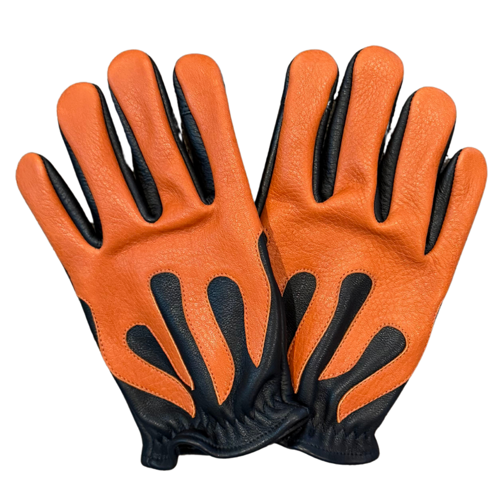 Legendary 'Spitfire' Black/Rust Deerskin Short Wrist Touchscreen Motorcycle Gloves