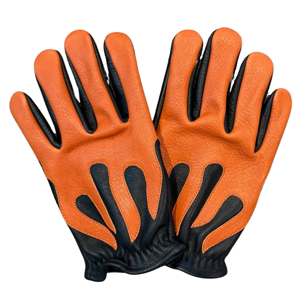 Spitfire Black/Rust Gloves in black deerskin made in USA, a motorcycle glove