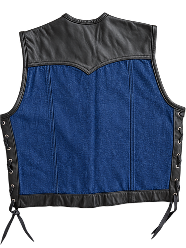 Size: 2XL Blue Denim & Leather Motorcycle Vest Final Sale Ships Same Day