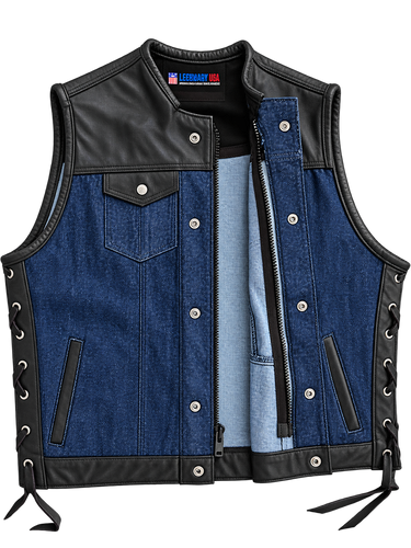 Size: 2XL Blue Denim & Leather Motorcycle Vest Final Sale Ships Same Day