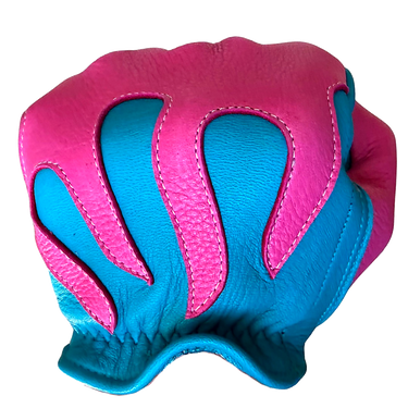 Legendary 'Spitfire' Neon Blue/Neon Pink Deerskin Short Wrist Touchscreen Motorcycle Gloves