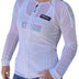 Front view showing women's mesh white mesh shirt, displayed flat for product detail