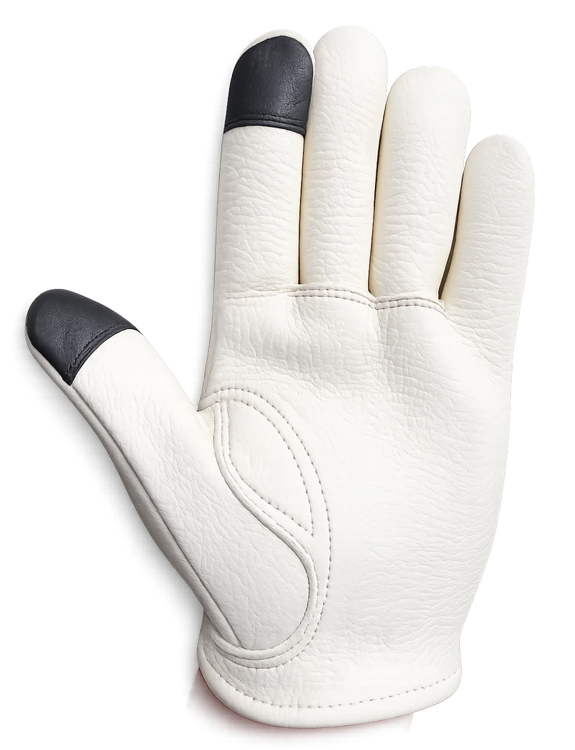 Cadbury White Touchscreen Gloves in black deerskin made in USA, a motorcycle glove
