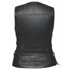 Open view of Candy - Womens Premium Leather Vest, highlighting construction detail