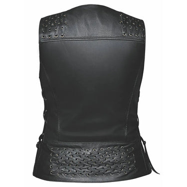 Open view of Candy - Womens Premium Leather Vest, highlighting construction detail