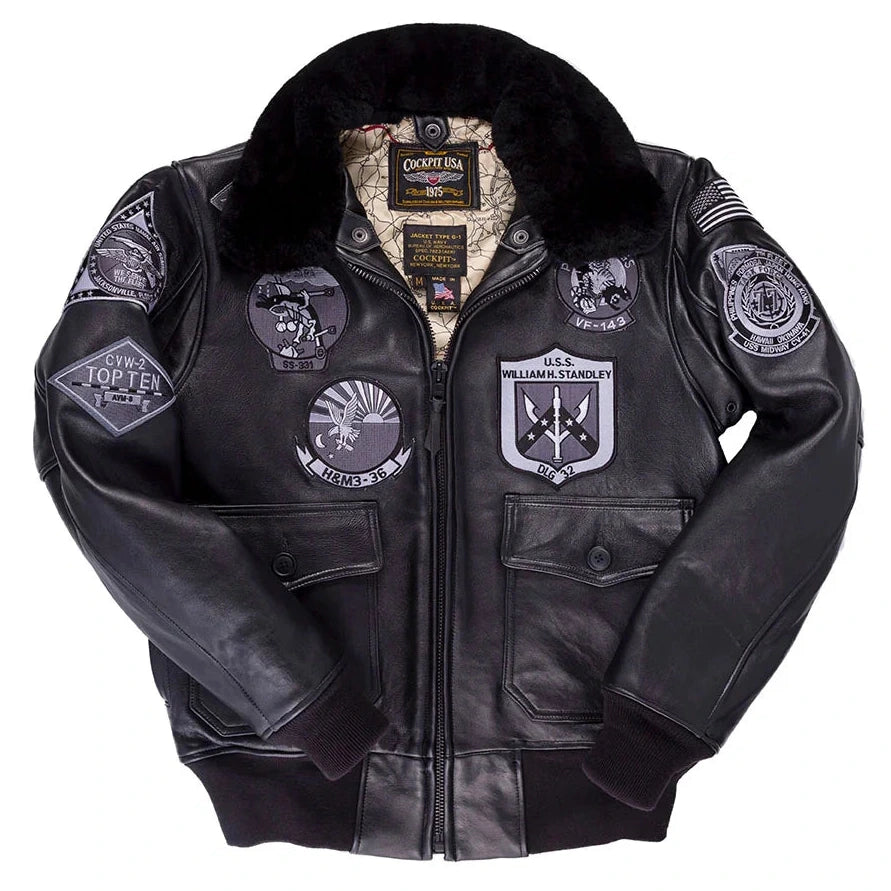 Grey-tone patches on black lambskin