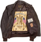 Close-up of alternate patriotic interior embroidery inside Cockpit USA Men's Carrier Pilot Jacket
