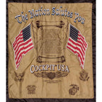 Close-up of full back lining embroidery with American flags and scroll inside Cockpit USA Men's Carrier Pilot Jacket