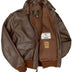 Inside view of Cockpit USA Men's Horsehide A-2 leather flight jacket showing lining and tags