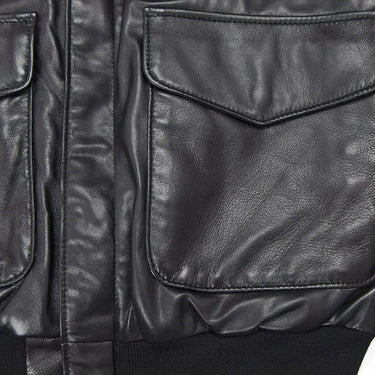 Close-up of flap pocket and leather grain on the Cockpit USA Lightweight A-2 Jacket