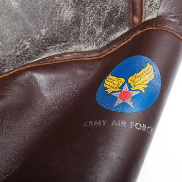 Detail view of Army Air Forces insignia printed on the sleeve of the 100 Mission B-3 Sheepskin Bomber Jacket