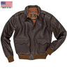 Cockpit USA Men's 40th Anniversary Horsehide A-2 Flight Jacket in brown shown from front with flap pockets made in USA