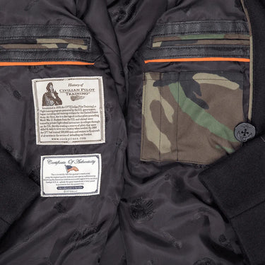 Model wearing the Cockpit USA Men's Admiral USN Peacoat in a military-inspired setting.