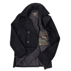 Back view of the Cockpit USA Men's Admiral USN Peacoat showcasing clean tailoring and wool construction.