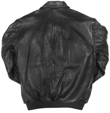 Back view of Cockpit USA Men's Antique Lambskin Leather A-2 Flight Jacket in black